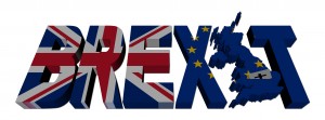 Brexit text with British and Eu flags illustration